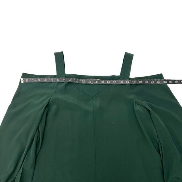 Tibi Women's Forest Green Silk Cold Shoulder V-Neck Long Sleeve Blouse Size 8 - Picture 11 of 12